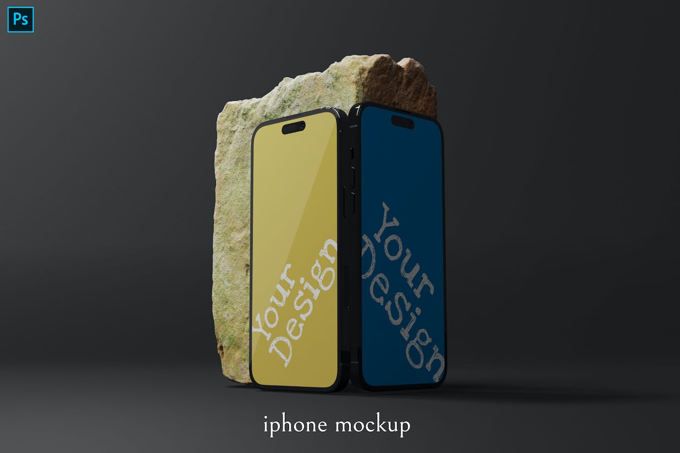 绿霉石头背景iPhone 14手机样机 iphone mockup 样机素材 sucaiwan.com