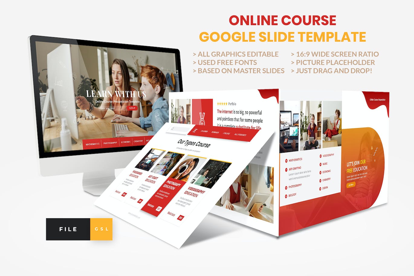 在线课程教育谷歌幻灯片创意模板 Online Course – Education Google Slide Template 幻灯图表 sucaiwan.com