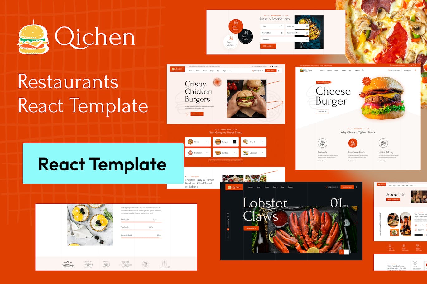 快餐和餐厅网站React NextJs模板 Qichen – Food & Restaurant React NextJs Template APP UI sucaiwan.com