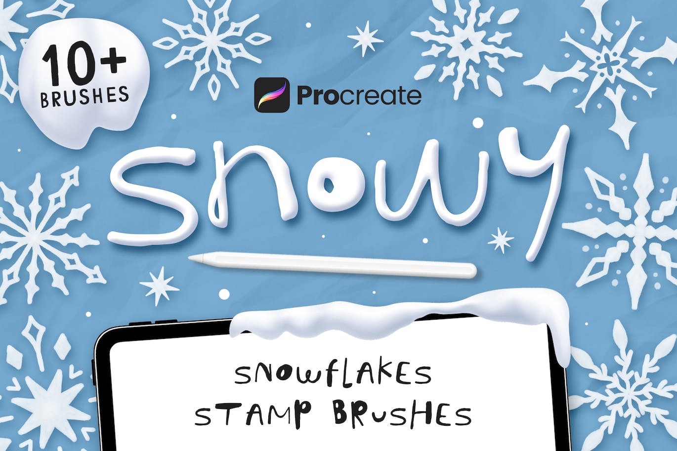 雪白雪花Procreate印章笔刷 Snowy Procreate Stamp Brushes 笔刷资源 sucaiwan.com