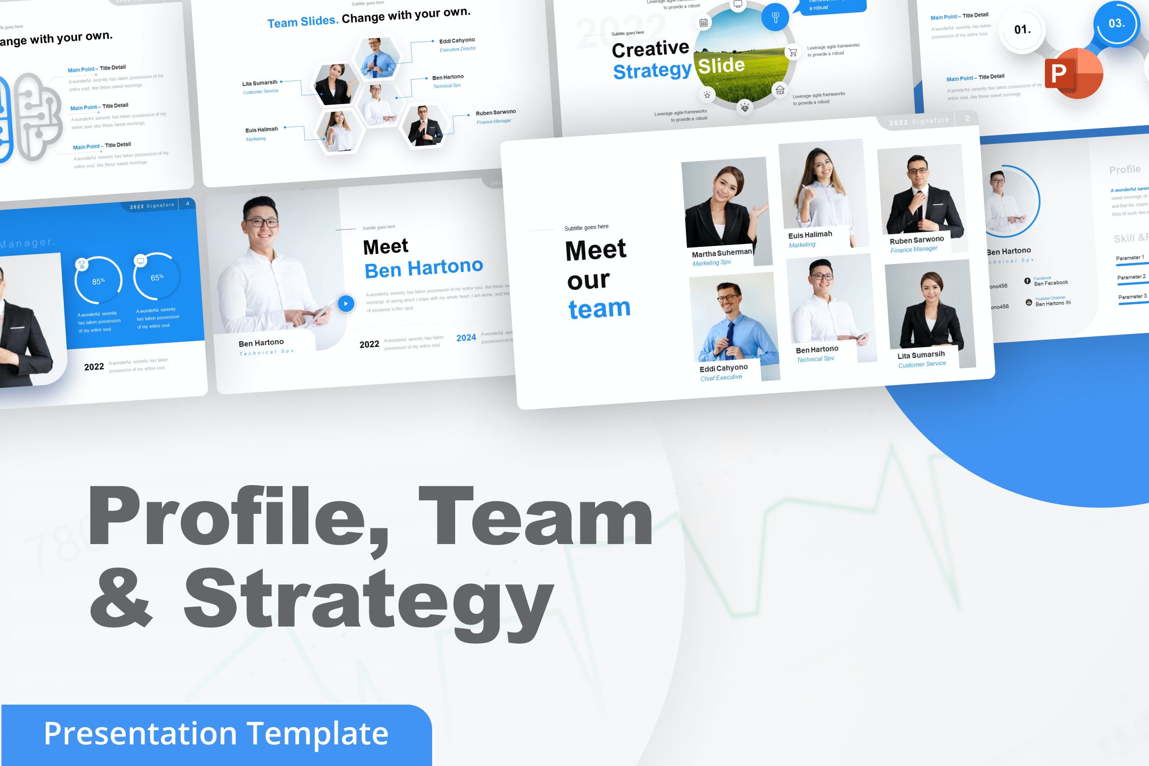 简介/团队和战略PPT创意模板 Profile, Team & Strategy PowerPoint Template 幻灯图表 sucaiwan.com