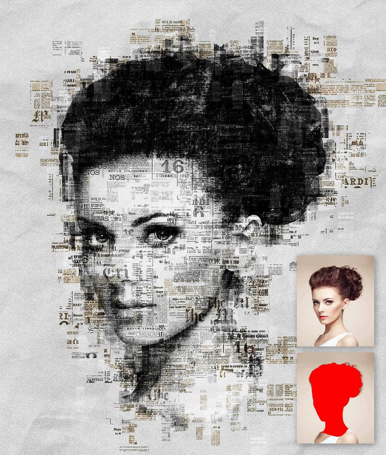 报纸艺术照片处理效果PS动作模板 Newspaper Art Photoshop Action 插件预设 sucaiwan.com