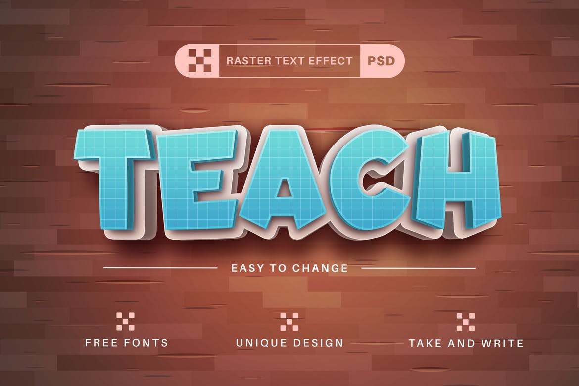 可爱3D学校文字效果字体样式 Cute School – Editable Text Effect, Font Style 插件预设 sucaiwan.com