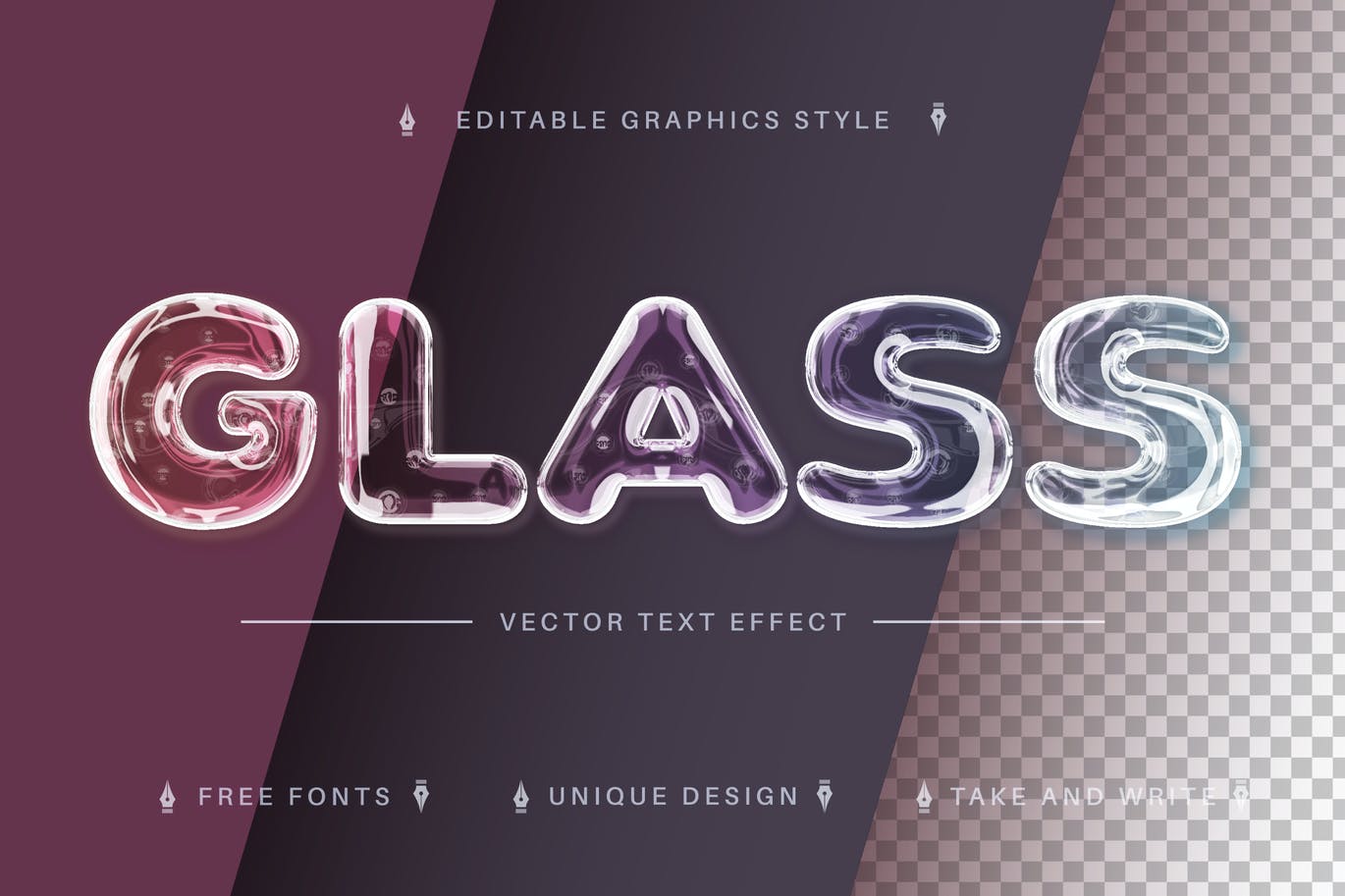 液体玻璃矢量文字效果字体样式 Glass Realistic – Editable Text Effect, Font Style 插件预设 sucaiwan.com