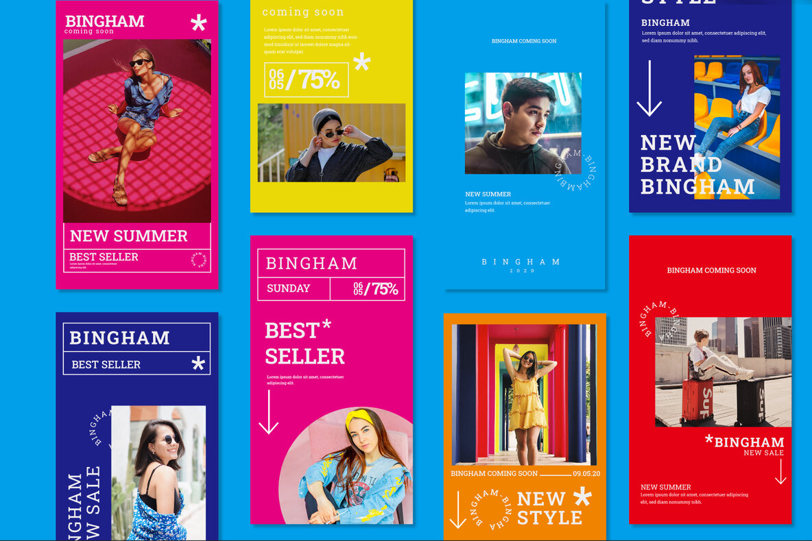 潮流现代社交错版文字PSD模板Bingham – Instagram Post and Stories 设计素材 sucaiwan.com