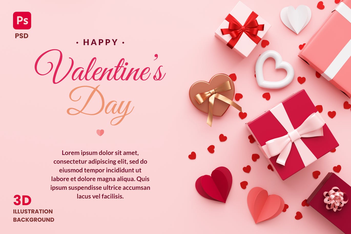 3D渲染情人节传单背景模板 Valentines Flyer Background 设计素材 sucaiwan.com