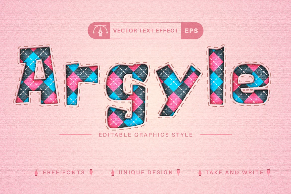 菱形花纹矢量文字效果字体样式 Argyle – Edit Text Effect, Editable Font Style 笔刷资源 sucaiwan.com