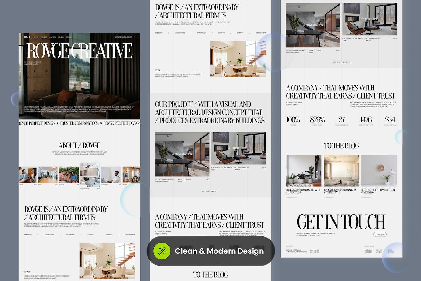 室内设计网站着陆页模板 Rovge – Interior Design Landing Page APP UI sucaiwan.com