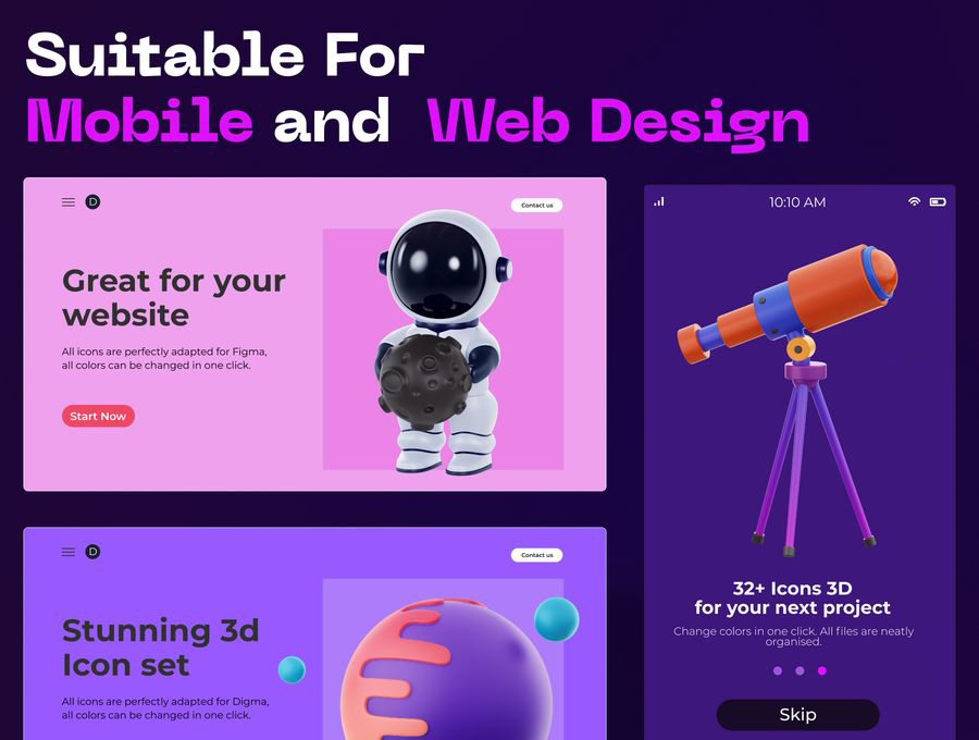 3D图标-3D立体宇航员太空主题插画blender模型PNG素材 图片素材 sucaiwan.com