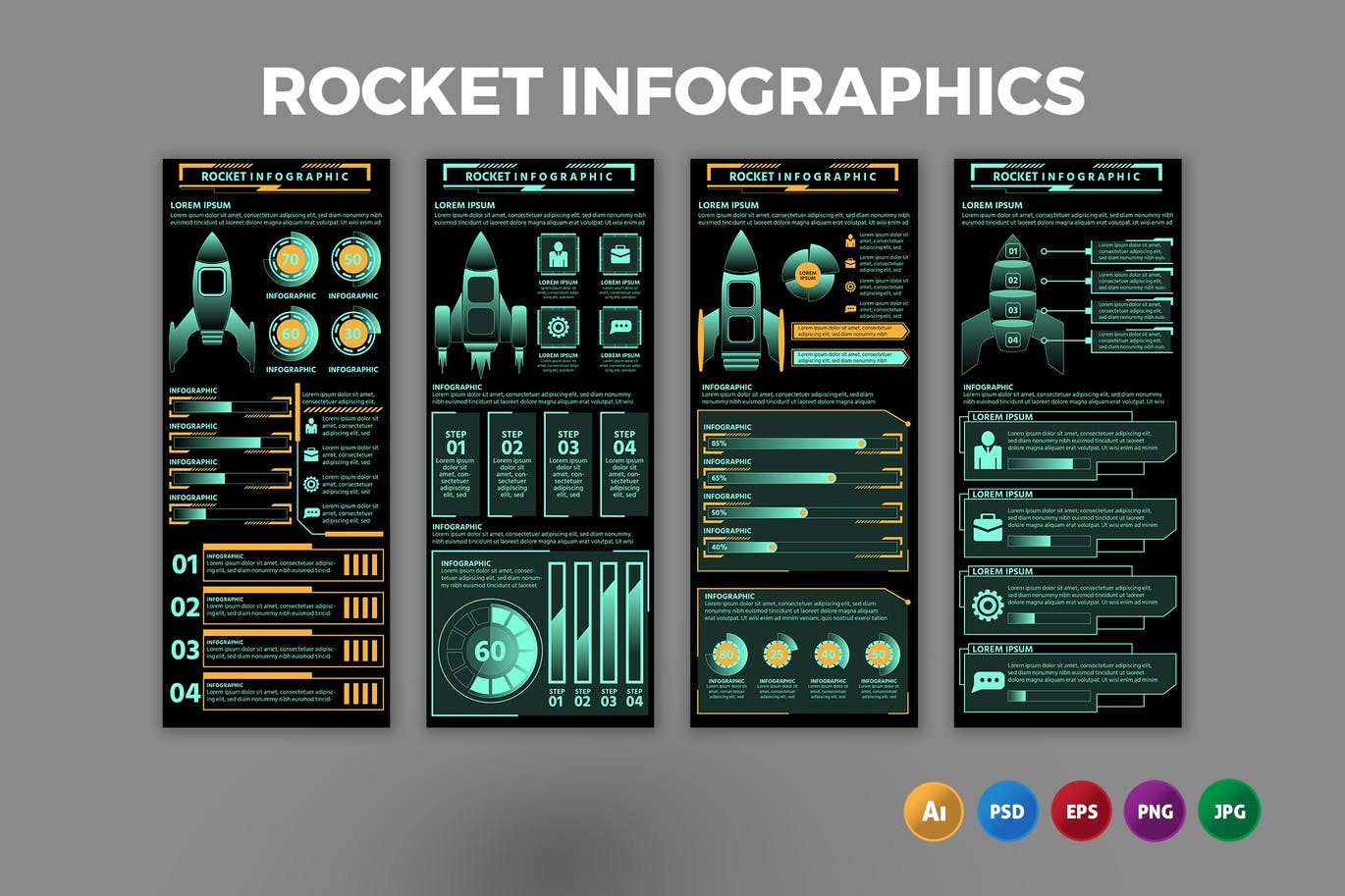 火箭科技数据信息图表设计模板 Rocket – Infographics Design 幻灯图表 sucaiwan.com