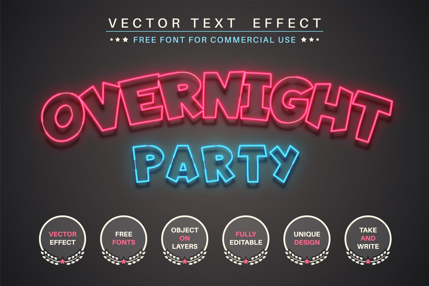 霓虹灯矢量文字效果字体样式 Night Party – Editable Text Effect, Font Style 样机素材 sucaiwan.com