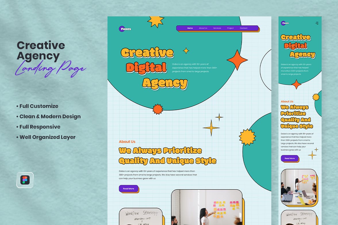 数字代理网站着陆页模板 Digital Agency Landing Page – Fanes APP UI sucaiwan.com