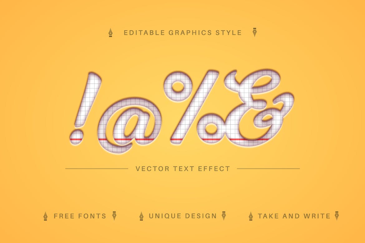 白纸网格矢量文字效果字体样式 School Paper – Editable Text Effect, Font Style 插件预设 sucaiwan.com