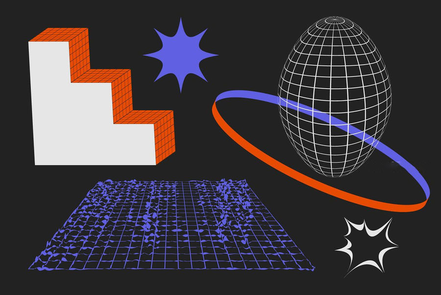 PS资源-90款3D立体几何形状带纹理矢量平面图形PNG素材 图片素材 sucaiwan.com