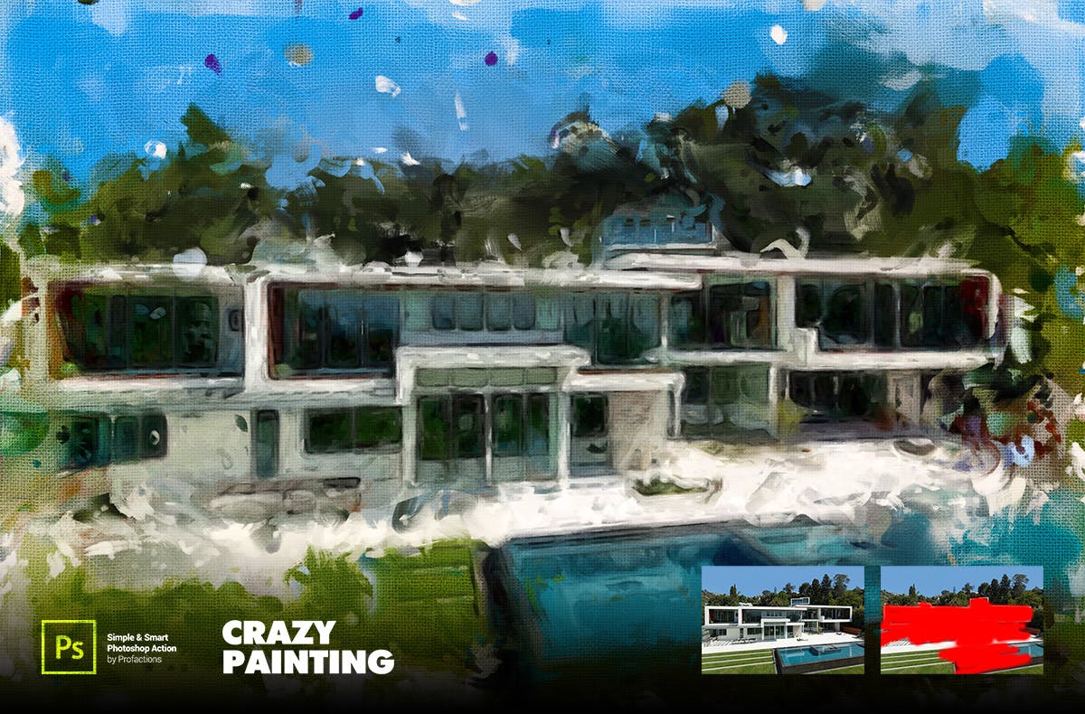 疯狂绘画效果照片处理Photoshop动作 Crazy Painting Photoshop Action 插件预设 sucaiwan.com