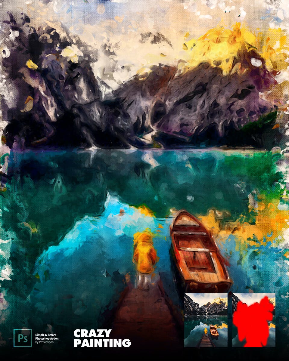 疯狂绘画效果照片处理Photoshop动作 Crazy Painting Photoshop Action 插件预设 sucaiwan.com