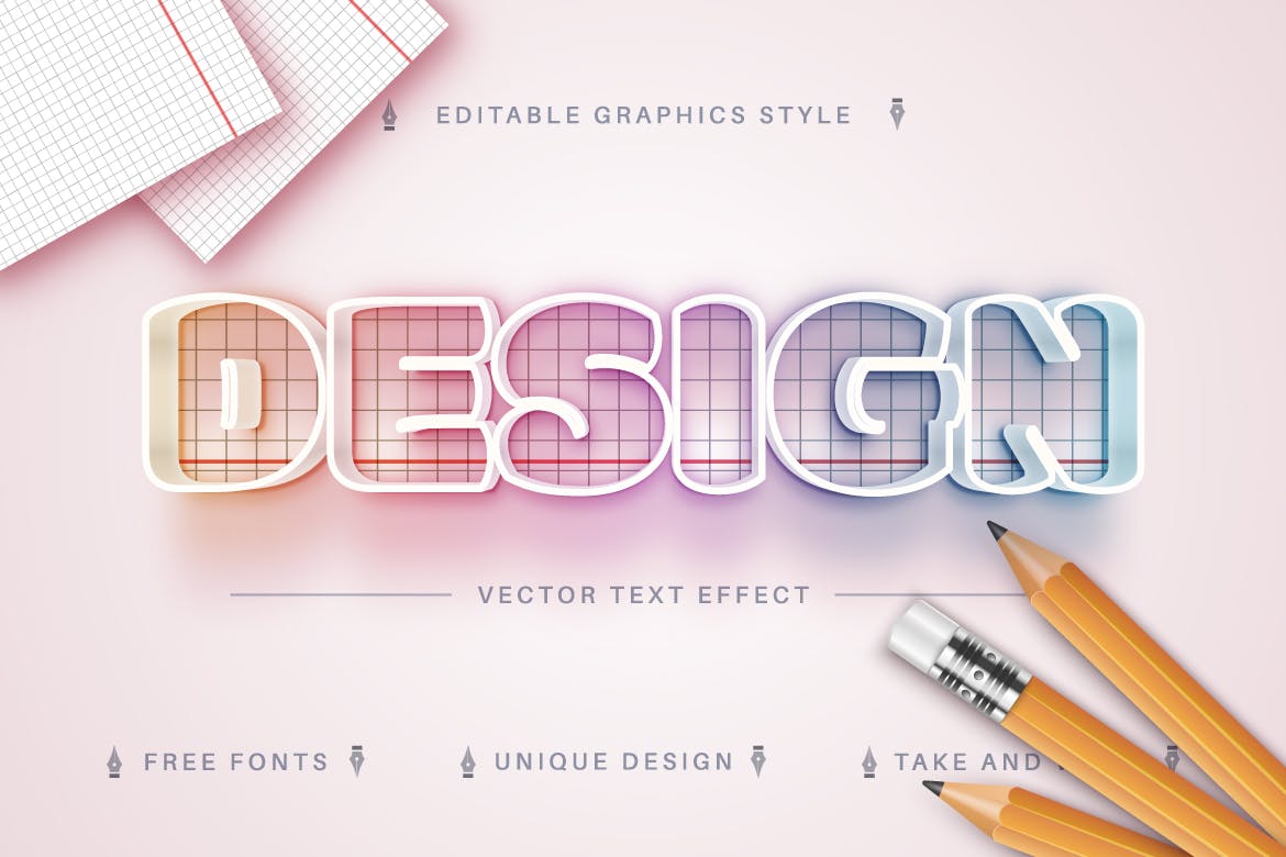 课本网格矢量文字效果字体样式 School Textbook – Editable Text Effect, Font Style 插件预设 sucaiwan.com