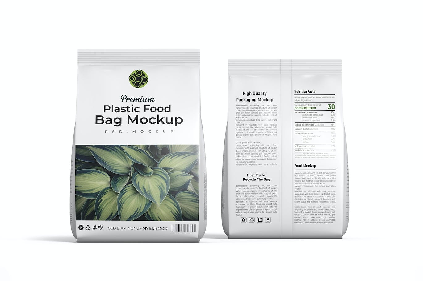 哑光塑料食品包装袋PSD样机 Matte Plastic Food Packaging Bag PSD Mockup 样机素材 sucaiwan.com