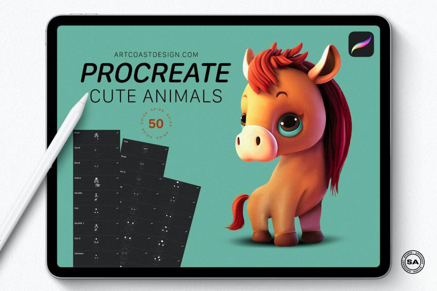 Procreate笔刷-可爱小动物Procreate线条图形笔刷素材 笔刷资源 sucaiwan.com