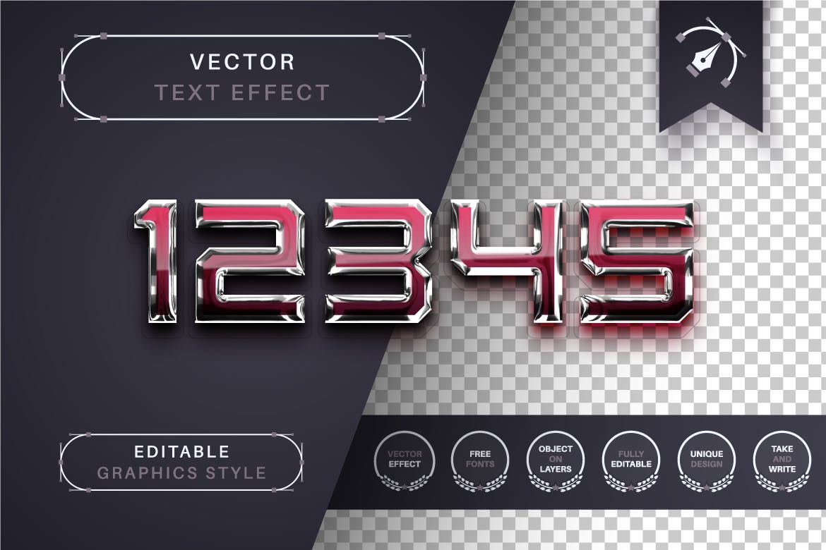 水晶不锈钢矢量文字效果字体样式 Reflect Steel – Editable Text Effect, Font Style 插件预设 sucaiwan.com