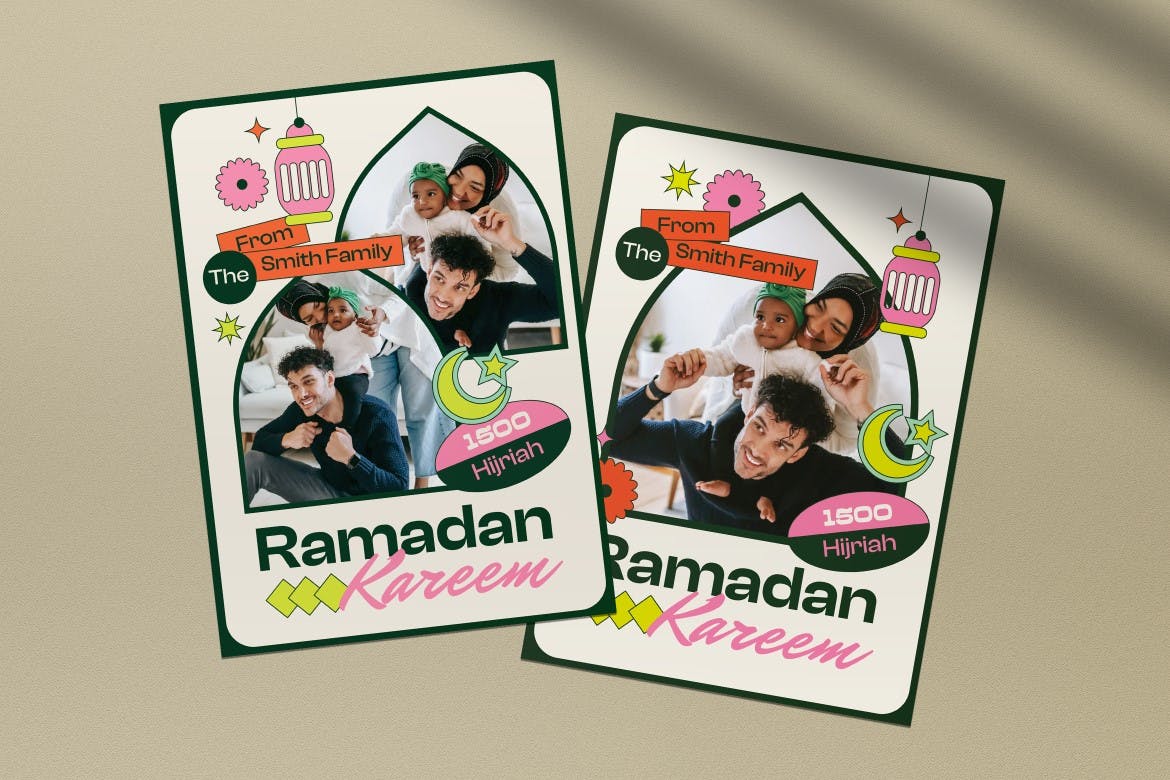 白色扁平设计斋月活动贺卡模板 White Flat Design Ramadan Greeting Card 设计素材 sucaiwan.com