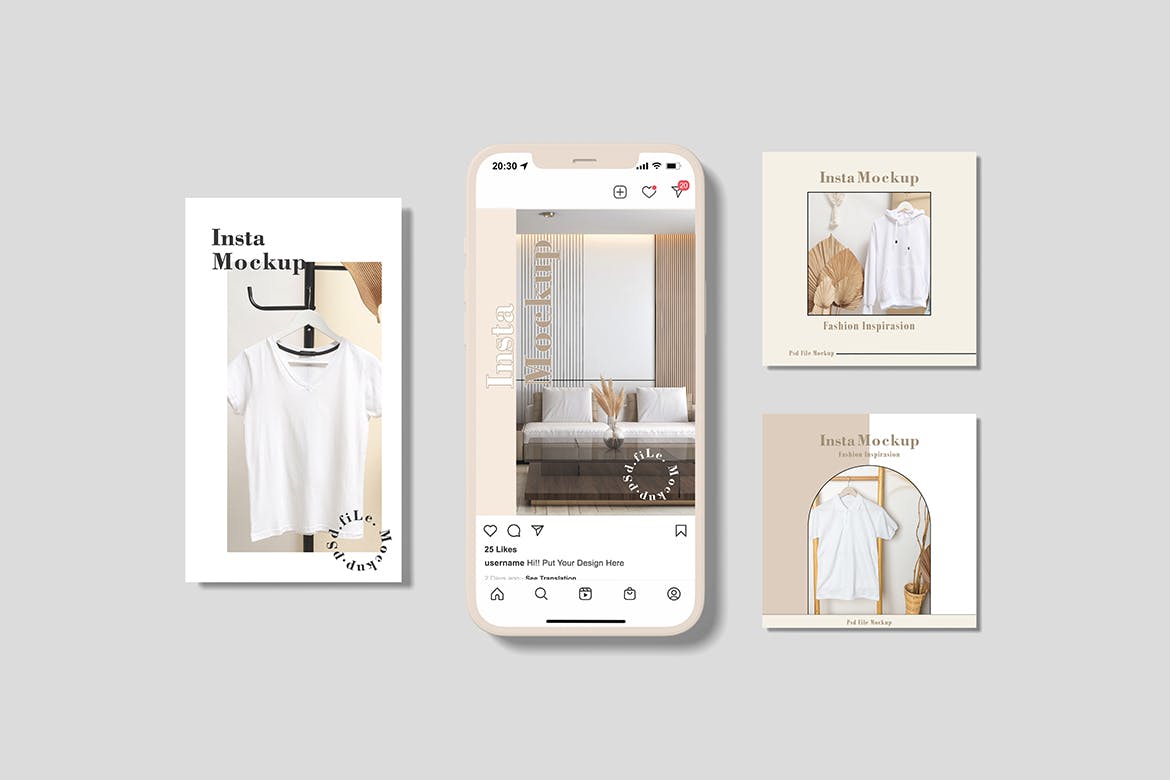 Insta故事和帖子手机屏幕样机图 Insta Stories and Posts Mockup 样机素材 sucaiwan.com