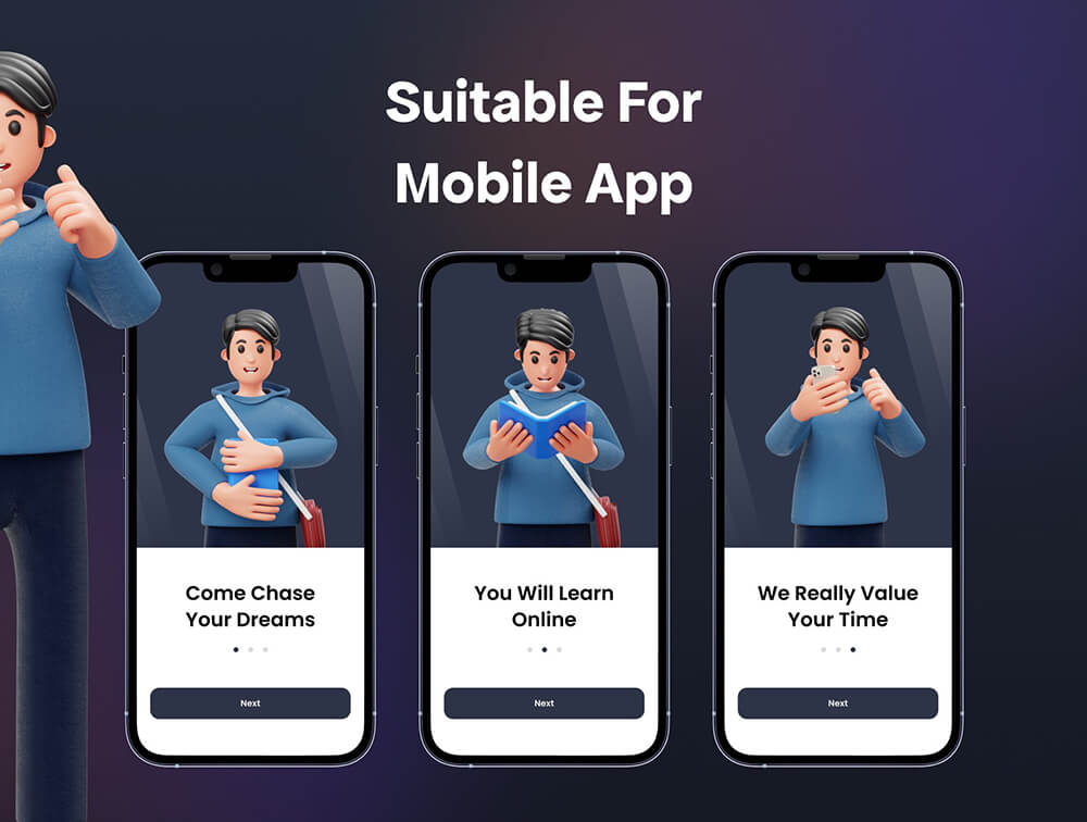大学生3D人物插画 设计素材 sucaiwan.com