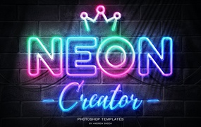 霓虹墙标志PSD样机模板 Neon Wall Sign Templates