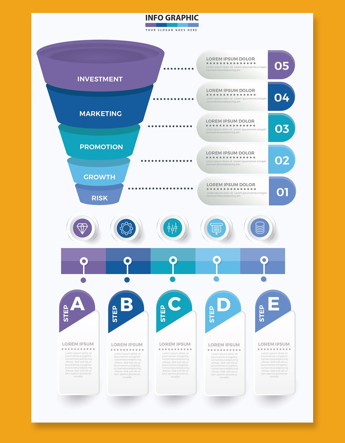 漏斗式信息图表设计素材 Funnel Infographic Design 幻灯图表 sucaiwan.com