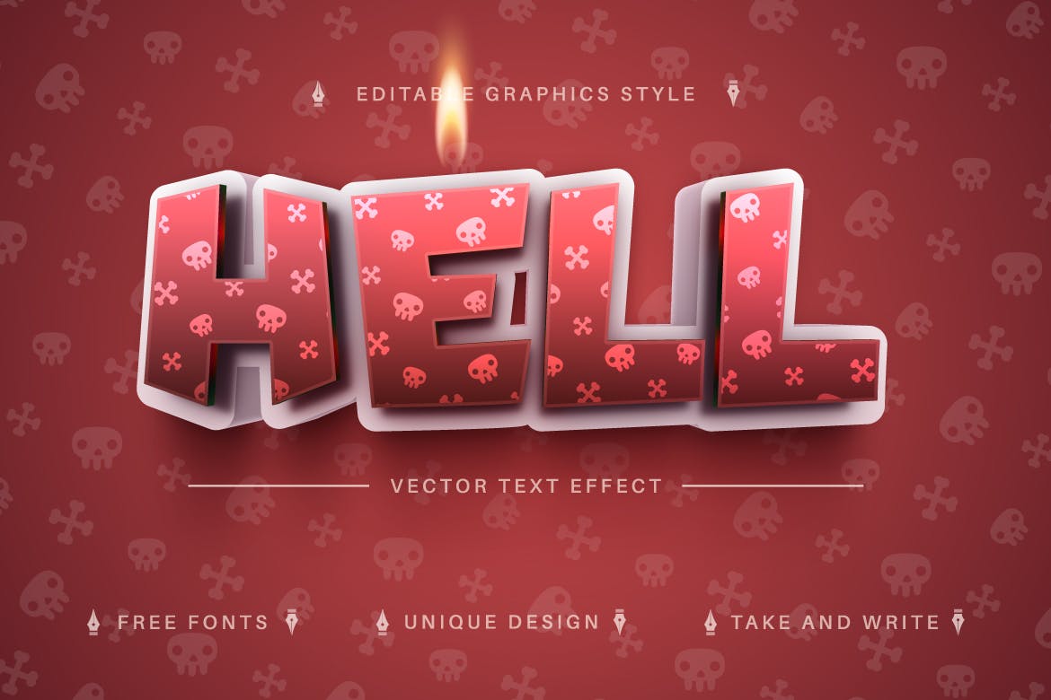 恐怖骨头元素矢量文字效果字体样式 Hell – Editable Text Effect, Font Style 插件预设 sucaiwan.com