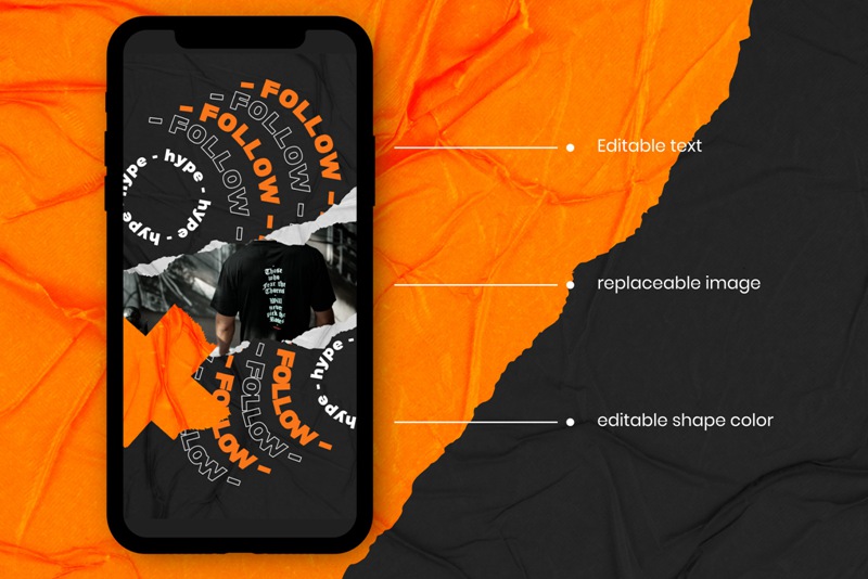 时髦潮流现代纸张褶皱撕纸错版文字PSD模板 Bourgoin Instagram Post Stories 设计素材 sucaiwan.com