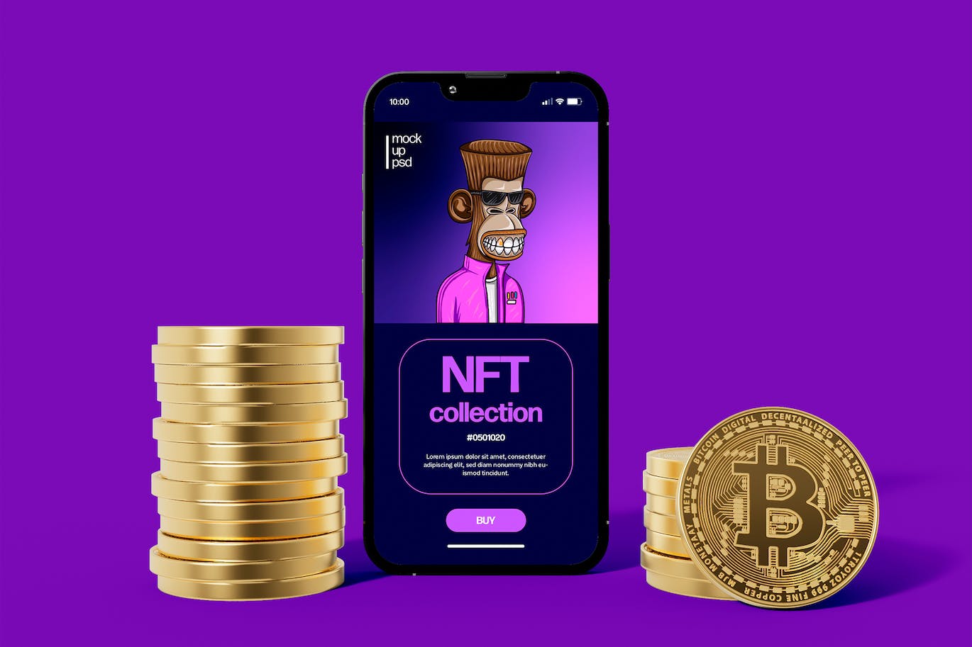 比特币和iPhone手机屏幕样机 Bitcoin and Smartphone Mockup 样机素材 sucaiwan.com