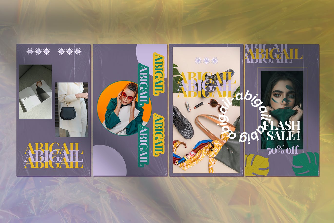 潮流拼贴文字褶皱时尚美妆博主PSD模板 ABIGAIL Instagram Template 设计素材 sucaiwan.com