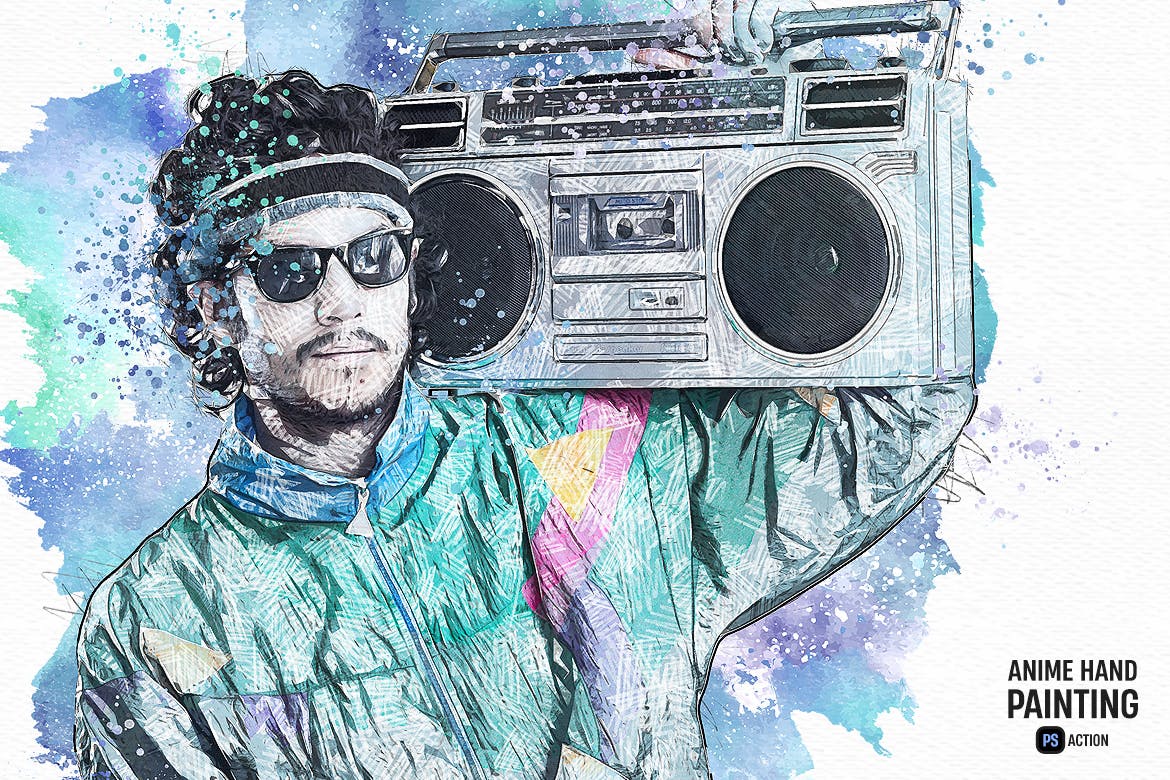 动漫手绘效果照片处理Photoshop动作 Anime Hand Painting Photoshop Action 插件预设 sucaiwan.com