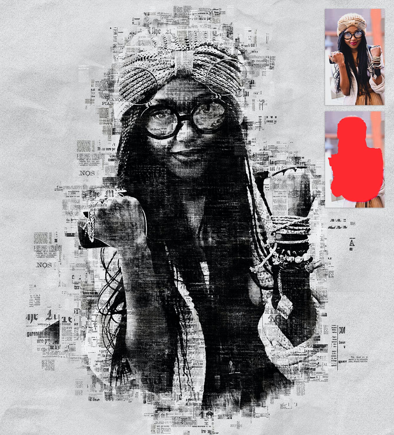 报纸艺术照片处理效果PS动作模板 Newspaper Art Photoshop Action 插件预设 sucaiwan.com