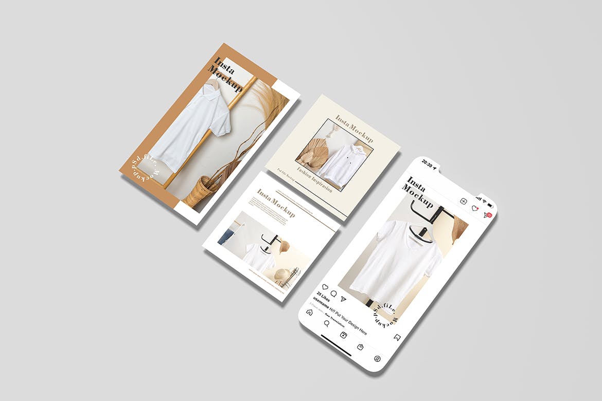 Insta故事和帖子手机屏幕样机图 Insta Stories and Posts Mockup 样机素材 sucaiwan.com