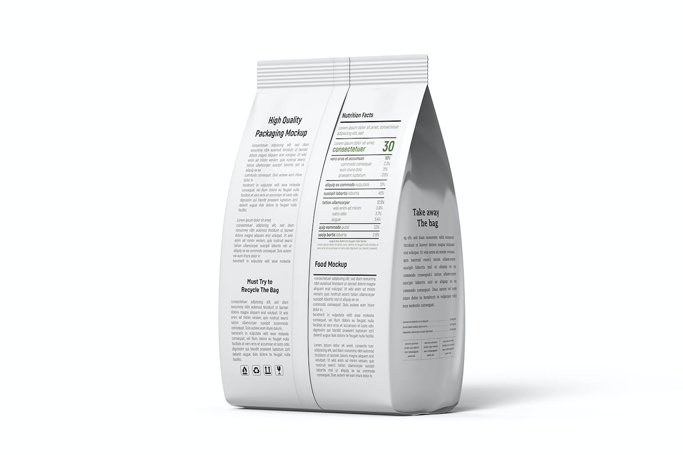 哑光塑料食品包装袋PSD样机 Matte Plastic Food Packaging Bag PSD Mockup 样机素材 sucaiwan.com