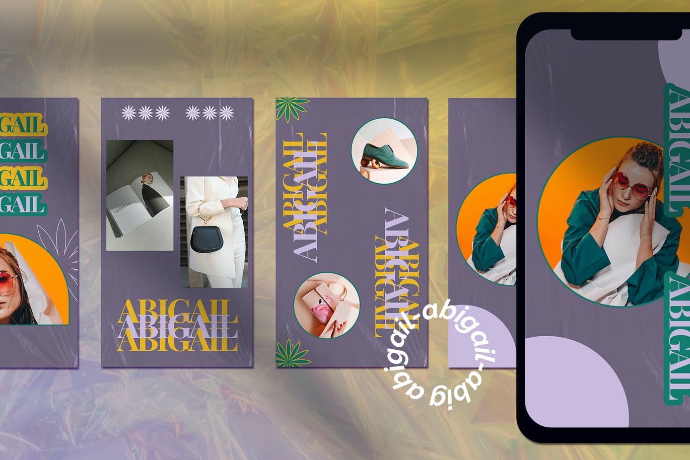 潮流拼贴文字褶皱时尚美妆博主PSD模板 ABIGAIL Instagram Template 设计素材 sucaiwan.com