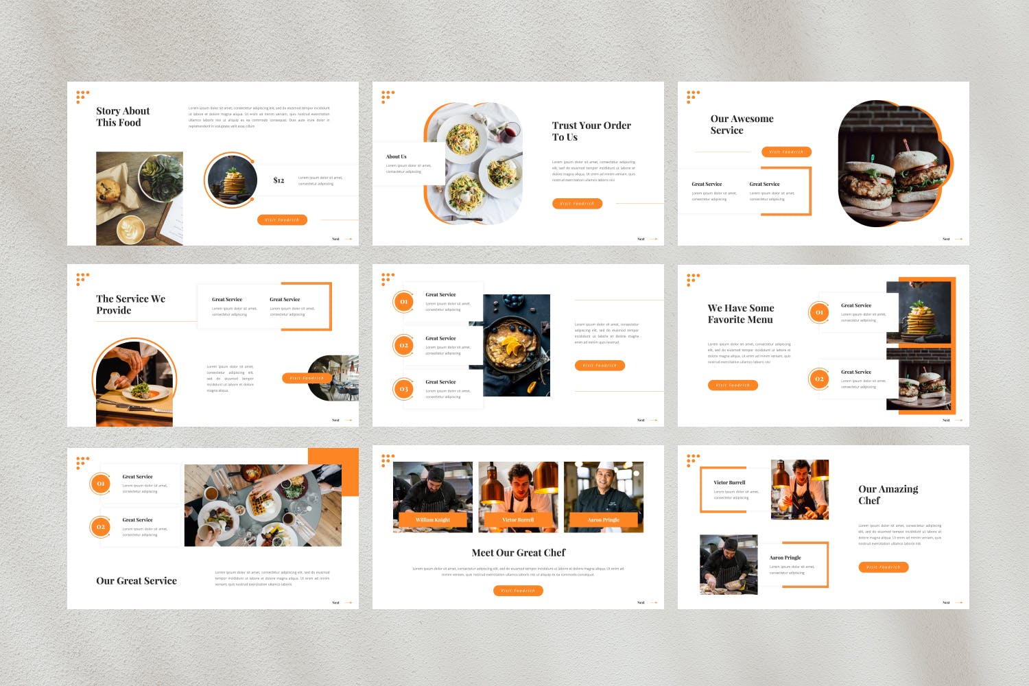 餐厅美食演示PPT模板 Foodrich – Food PowerPoint Template 幻灯图表 sucaiwan.com