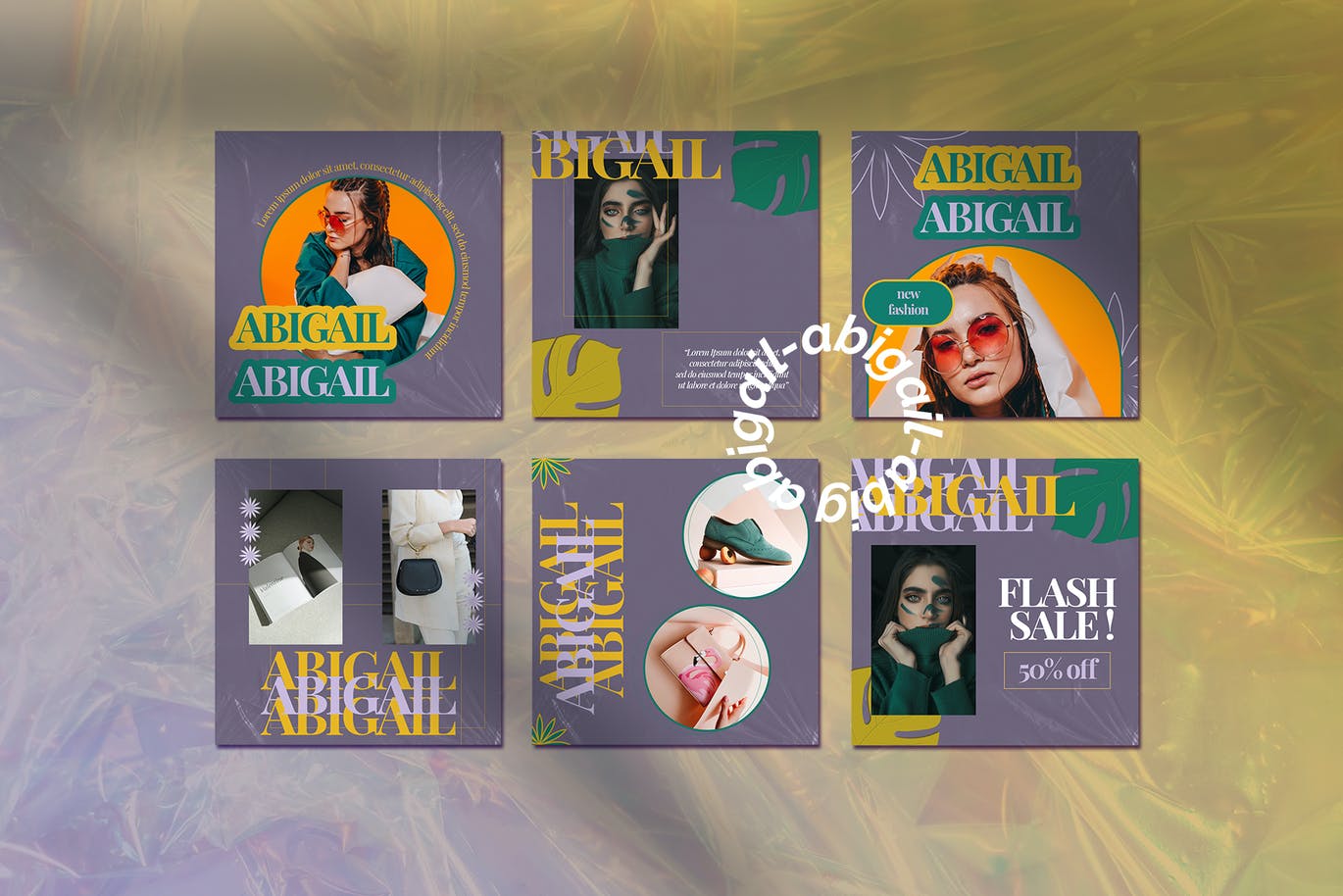 潮流拼贴文字褶皱时尚美妆博主PSD模板 ABIGAIL Instagram Template 设计素材 sucaiwan.com