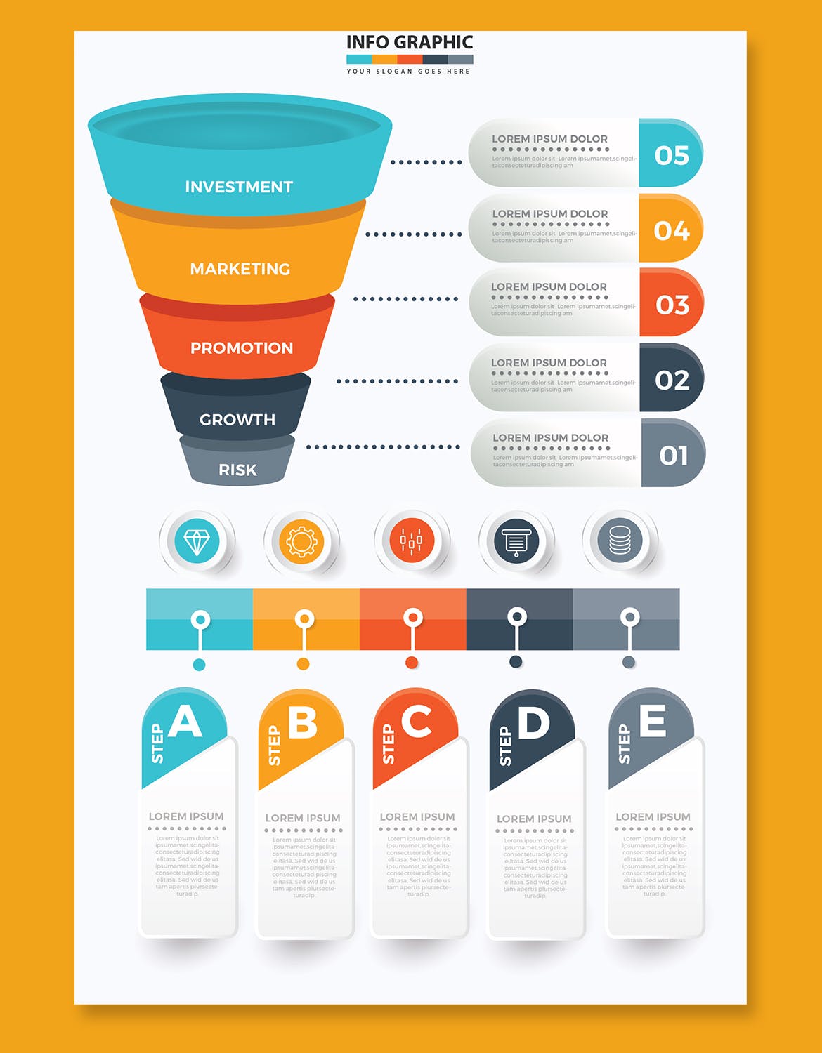 漏斗式信息图表设计素材 Funnel Infographic Design 幻灯图表 sucaiwan.com