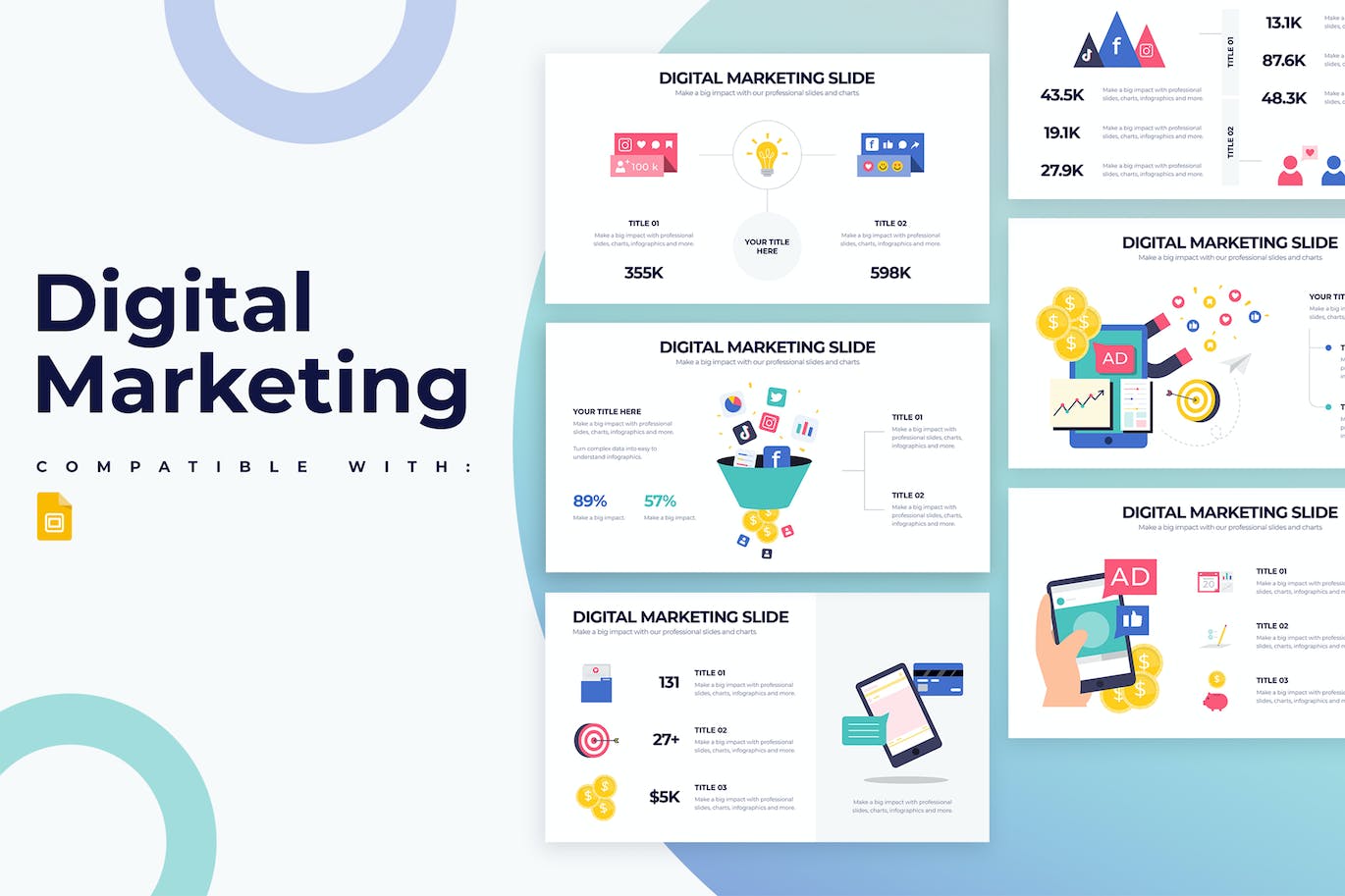 数字营销信息图表谷歌幻灯片演示文稿模板 Digital Marketing Google Slides Infographics 幻灯图表 sucaiwan.com