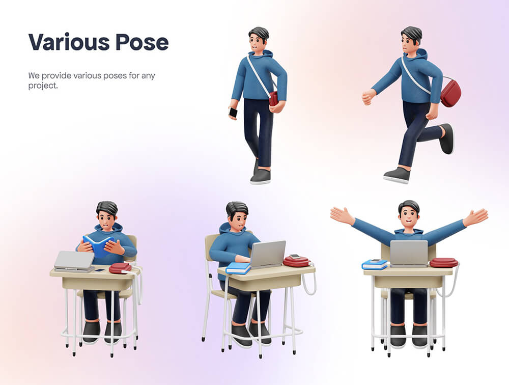 大学生3D人物插画 设计素材 sucaiwan.com