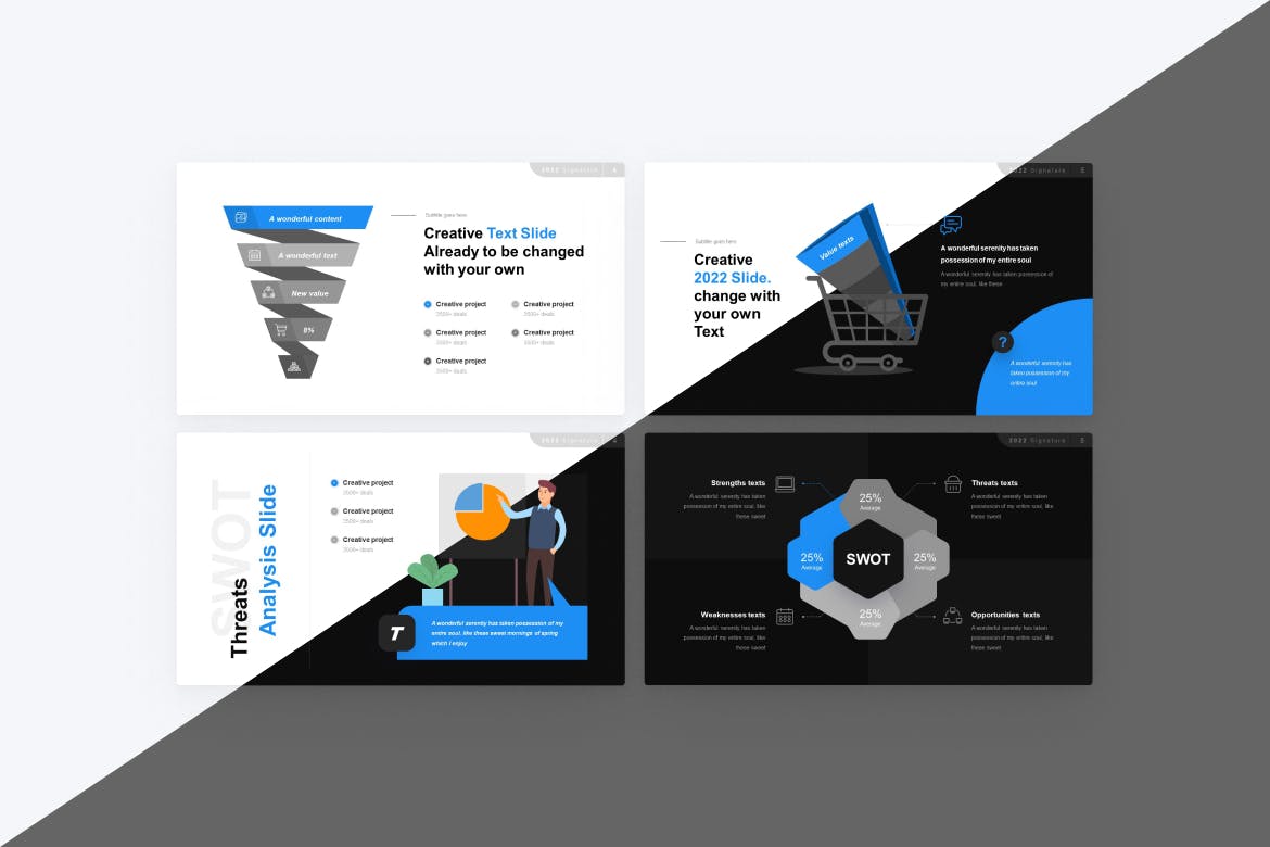 SWOT和图表PPT幻灯片模板 SWOT & Diagram PowerPoint Template 幻灯图表 sucaiwan.com