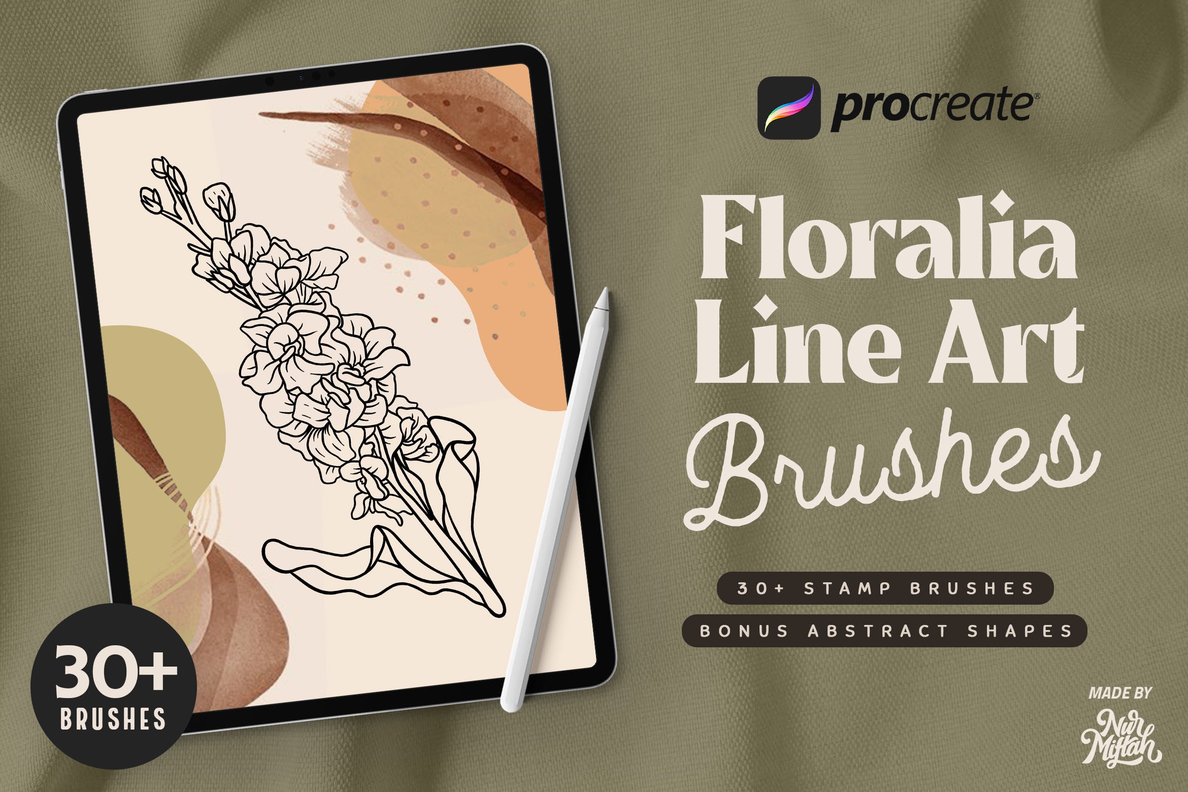 Procreate花卉线条艺术笔刷 Procreate Floralia Line Art Brushes 笔刷资源 sucaiwan.com