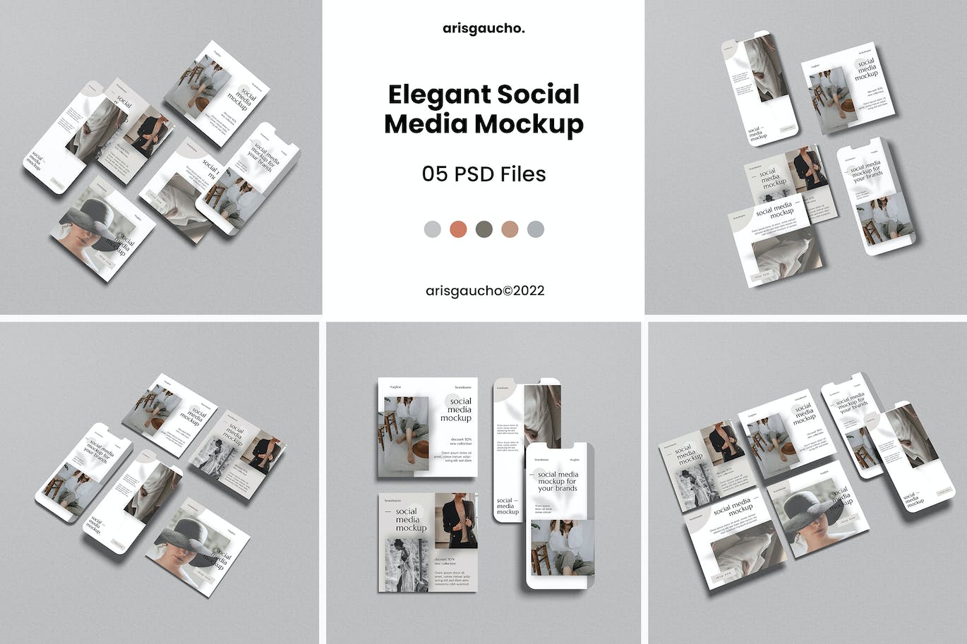 优雅的社交贴图&iPhone屏幕样机V2 Elegant Social Media Mockup V2 样机素材 sucaiwan.com