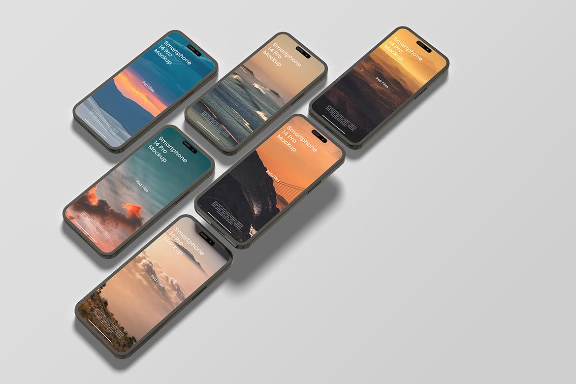 16种不同样式iPhone 14 Pro手机样机图 Smartphone 14 Pro Mockup 样机素材 sucaiwan.com