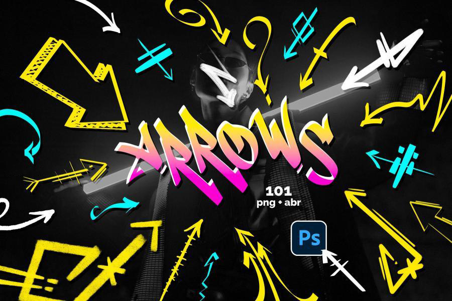PS笔刷-101款手绘箭头图案PS笔刷PNG素材下载 图片素材 sucaiwan.com