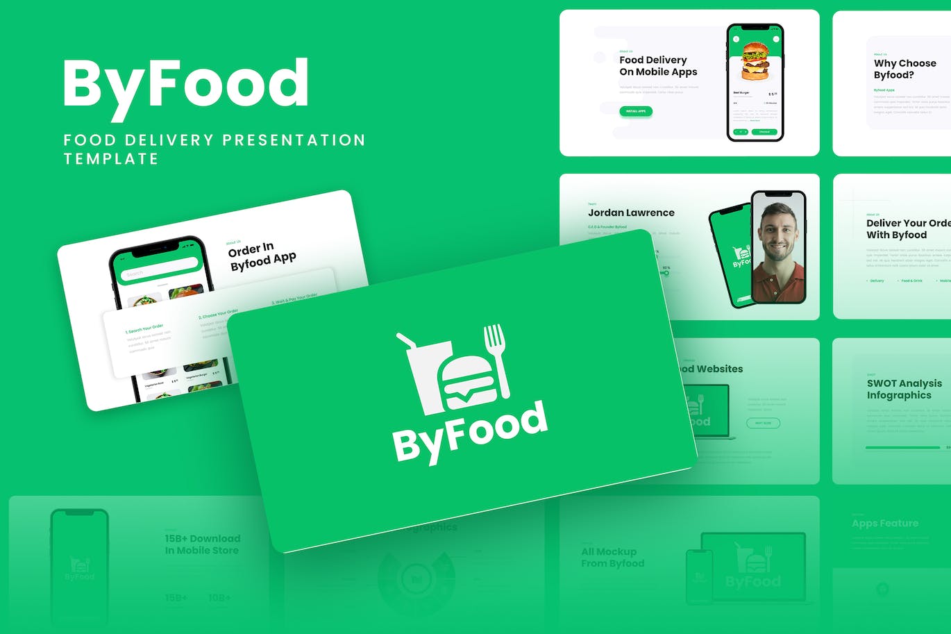 食品配送应用程序谷歌幻灯片模板下载 Byfood – Food Delivery Google Slides Template 幻灯图表 sucaiwan.com