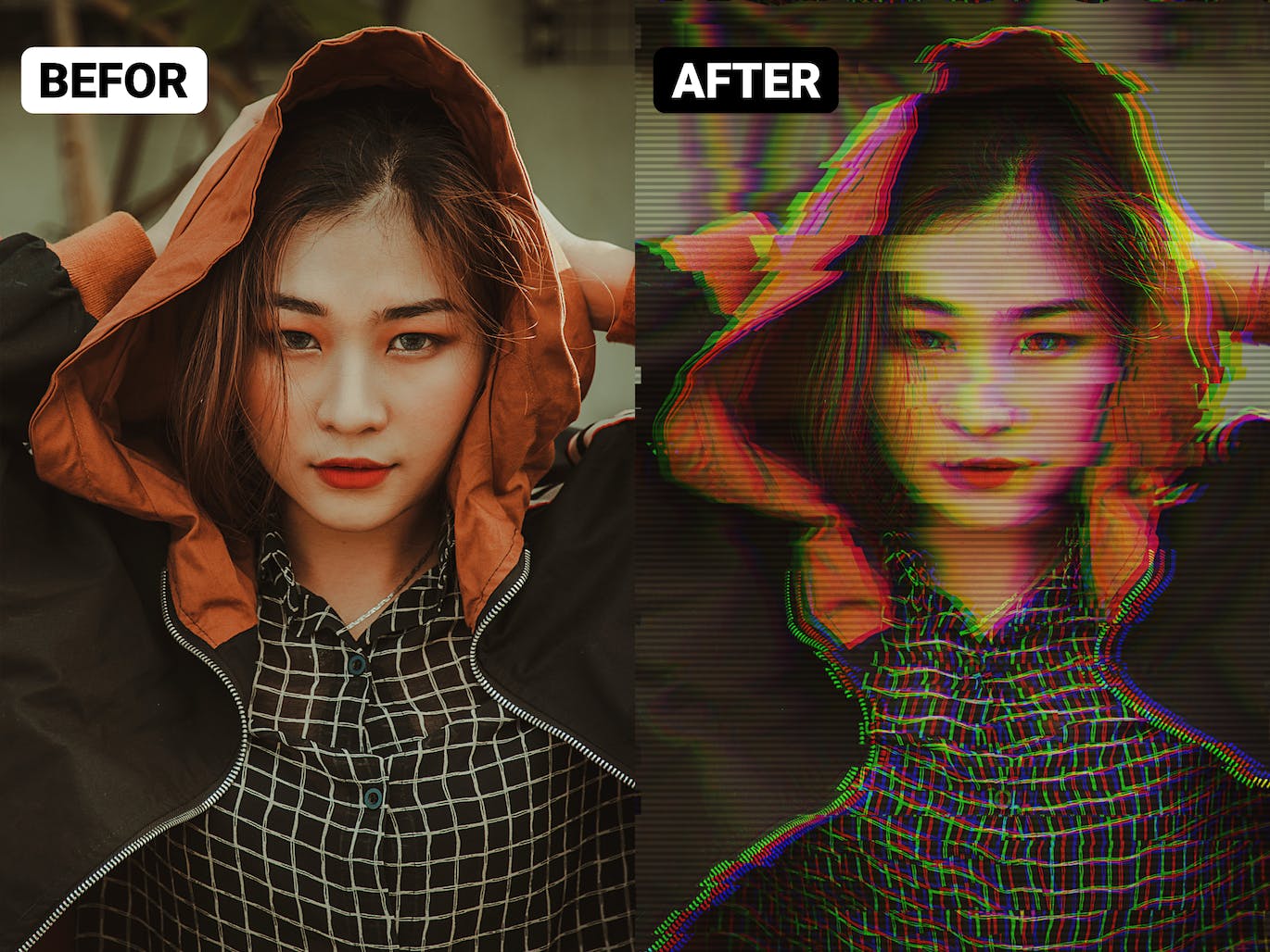 故障失真效果PS动作模板 Glitch Effect Photoshop Action 插件预设 sucaiwan.com
